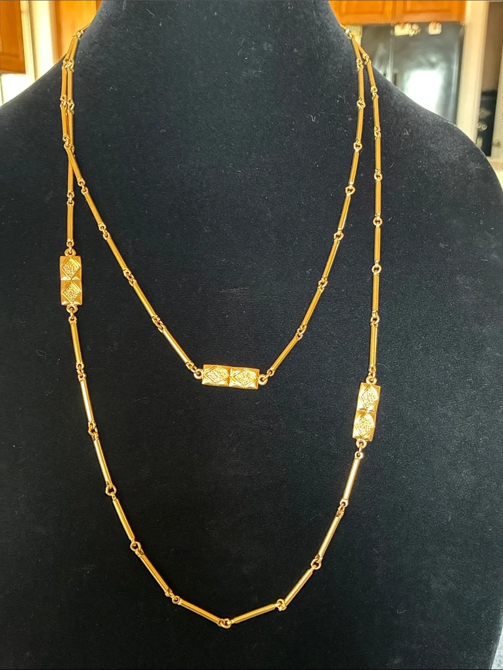 Monet Gold-Tone Double Strand Link Necklace with Textured Bars